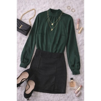 Abercrombie & Fitch Women's Tie Neck Bodysuit Long Sleeve Deep Green Size S