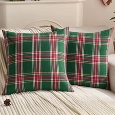 Christmas Green Plaid Throw Pillow Covers 18x18 Inch Set of 2 Buffalo Check H...