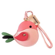 Leather Keychain Holder Case Compatible with AirTag,Cute Protective Pink Bird