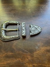 Gorgeous Ornate Decorative Silver Belt Buckle Set