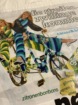 WERBETÜTE 60er 70er Klapprad Tandem Rachengold Reklame Werbung Klappfahrrad