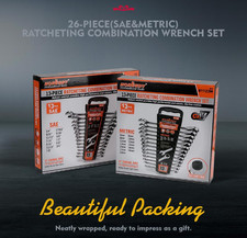 26-Piece Ratcheting Wrench Set  Metric and SAE  Ratchet Combination Wrenches