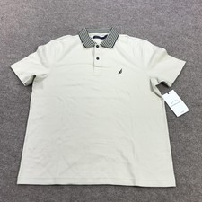 Nautica Polo Shirt Mens Medium White Stripe Collar Logo Short Sleeve Casual