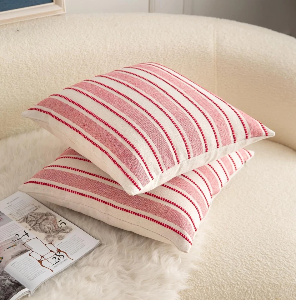 Fundas de Almohada de Navidad, Funda de Almohada Boho Roja Texturizada, Fundas de Almohada 20 X 20 In Foto 3 de 4