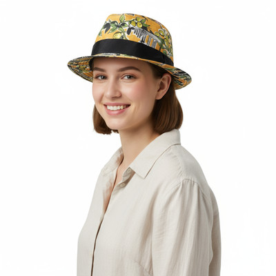 Dolce & Gabbana Silk Yellow Lemon Printed Sun Hat