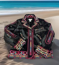 Cold Water Creek Black Velvet Jacket W Beautiful Embroidery Lined Lady Medium