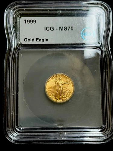 1999 $5 American Gold Eagle 1/10 Oz Gold MS70 ICG - Clean and Bright