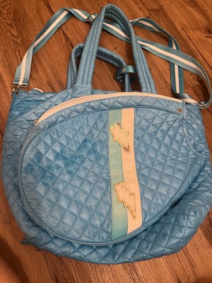 Oliver Thomas Kitchen Sink Tennis Tote Bag Turquoise Blue White Stripe preowned