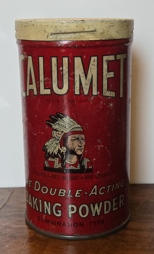 Vintage Calumet Baking Powder 1lb Tin Can Made In USA 1940s-1960s MCM