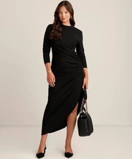 Anne Klein Women's Dress Anne Black Asymmetric Hem Ruched Midi-SIZE S