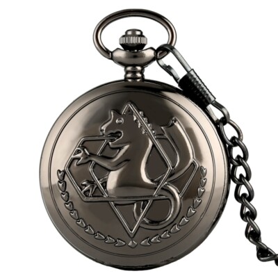 Black Fullmetal Alchemist Quartz Analog Pocket Watch Necklace Chain  Gifts