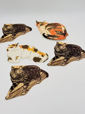 5 Cat Kitten Diecut Blank Note Cards 1994 Boston Museum of Fine Arts w Envelopes
