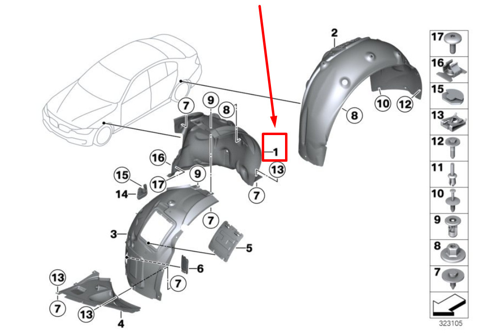 NEW BMW 4 F32 FRONT RIGHT INNER FENDER REAR PART 51717407332  