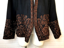 Vtg Coldwater Creek Embroidered Mandarin Nehru Collar Jacket W18 Peasant