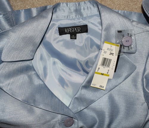 New Womens Kasper Straight Skirt Suit Sz 14 Button Blazer Blue Lined - Picture 3 of 3