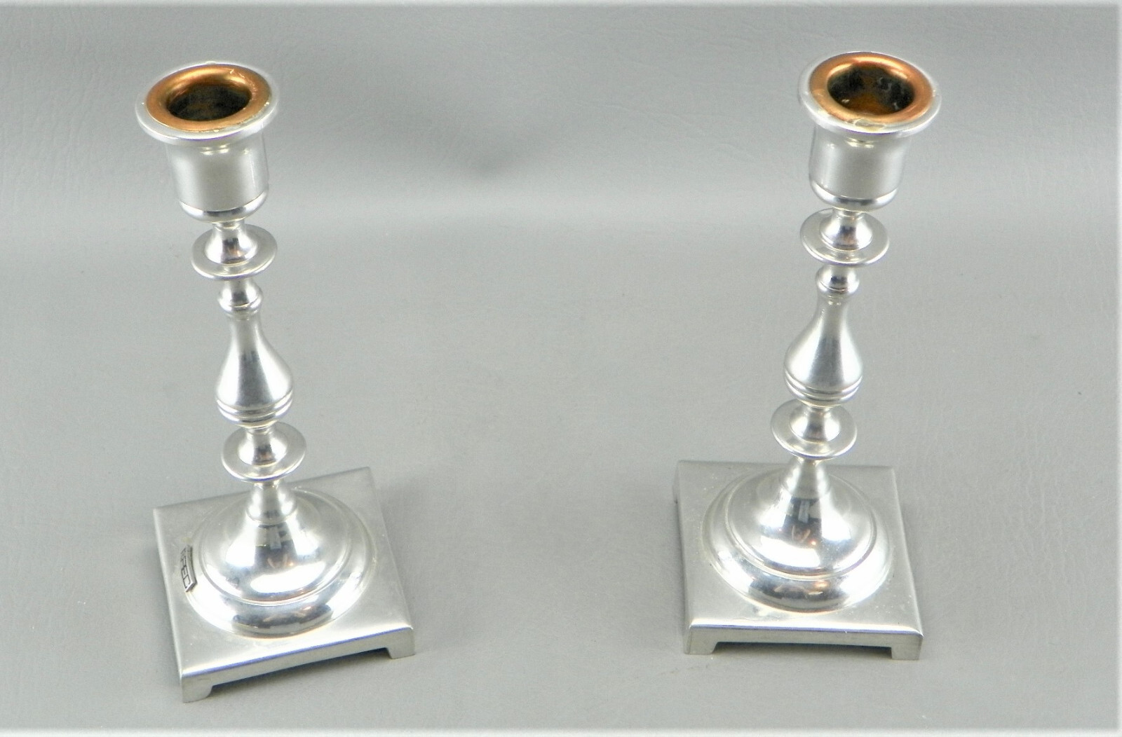 Boardman Colonial Pewter Metal Copper Top Taper Candle Holder Pair Lot