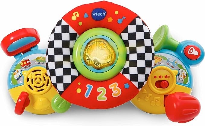 VTech Toot-Toot Drivers Baby Driver, English | Soft steering wheel with indicator, ignition, gear stick, horn, mirror, car sounds and phrases. Ages 3-24 months - Image 4