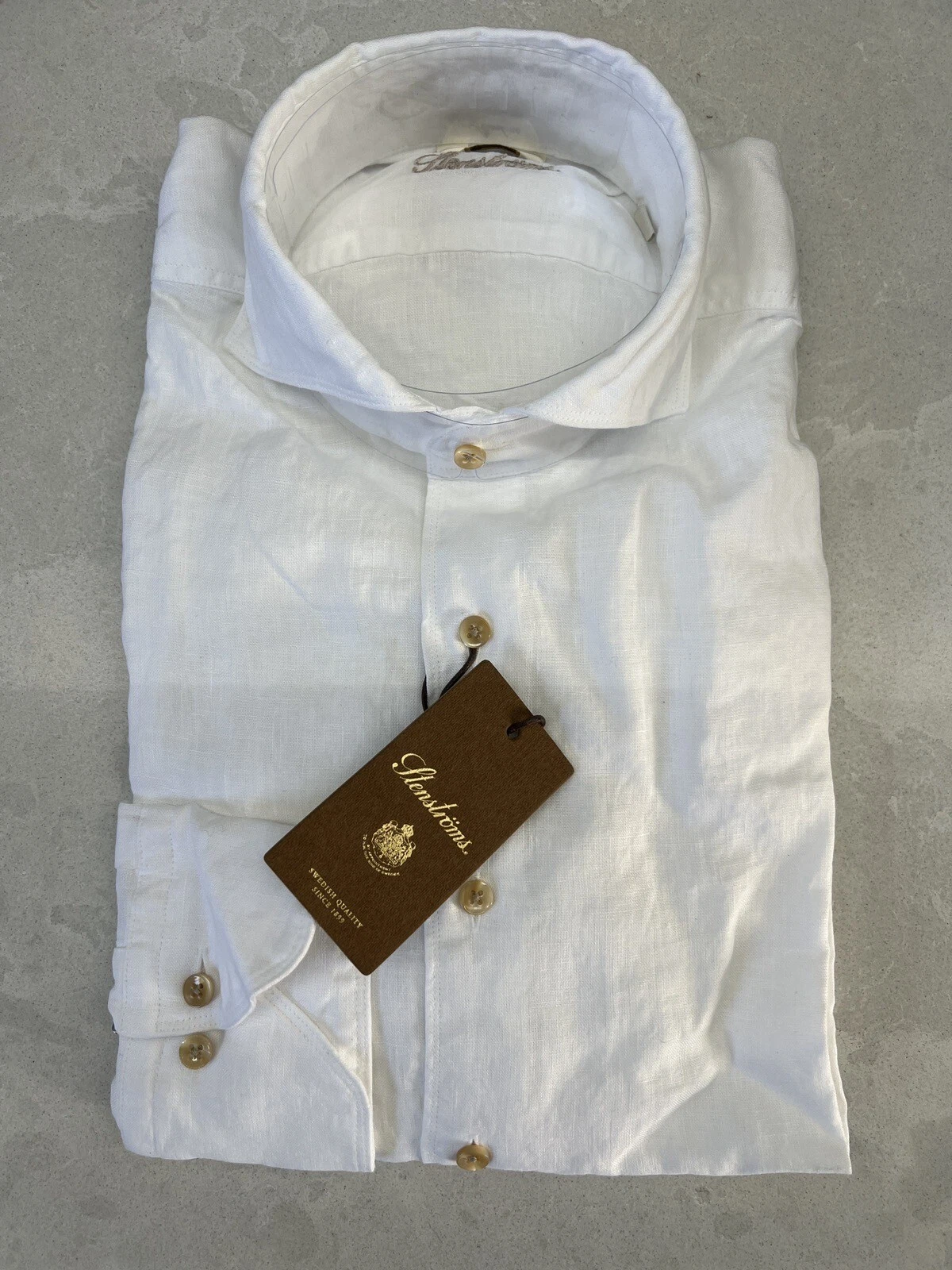 Stentroms Slimline Casual White 100% Linen Shirt - Small - RRP £169 - Free Post