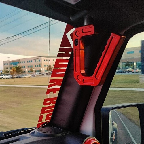 Aluminum Front Grab Handles for 2007-2018 Jeep Wrangler JK Grab Bar Red - Picture 6 of 10