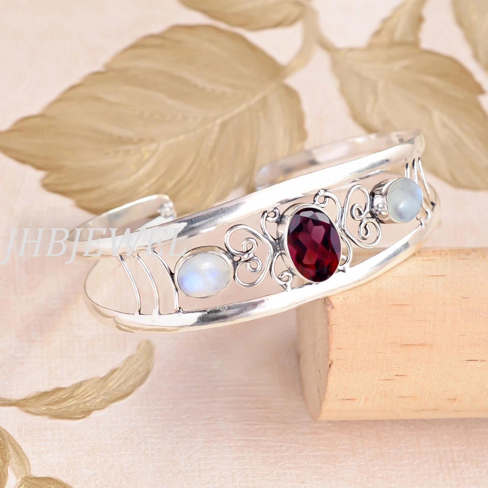 VALENTINO Bracciale in argento sterling 925 con granato sfaccettato e pietra di luna per bambina