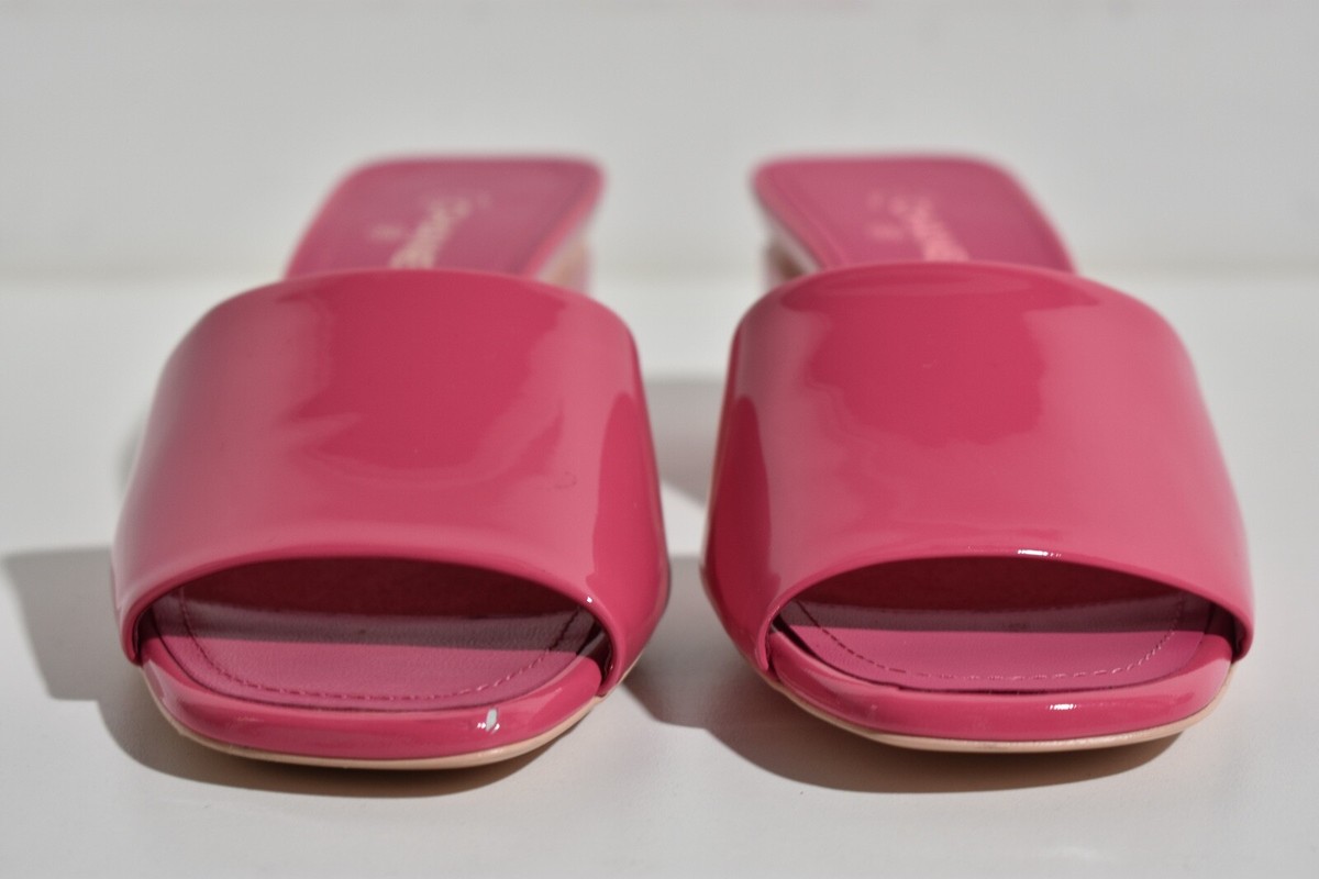 Chanel 22C Dark Light Pink Patent Calf CC Logo Mule Slide Block