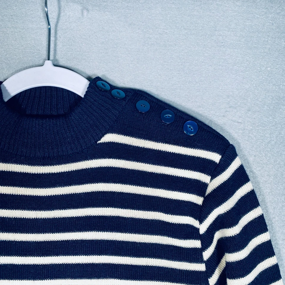 Suéter Pescador Vintage Mujer M Azul Lana Cuello Simulado Pullover Francia Foto 3 de 4