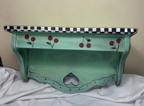 Vintage Used Hand Painted Wood Primitive Wall Shelf Farmhouse Cottage ,