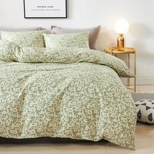 HoneiLife, Cotton Floral Duvet Cover Sets,Light Green with Zipper Closure  C...