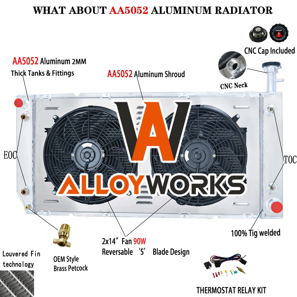 3 Row Radiator Shroud Fan Fit 2004-16 Chevy Express GMC Savana 3500 2500 4500 AT Foto 3 de 4