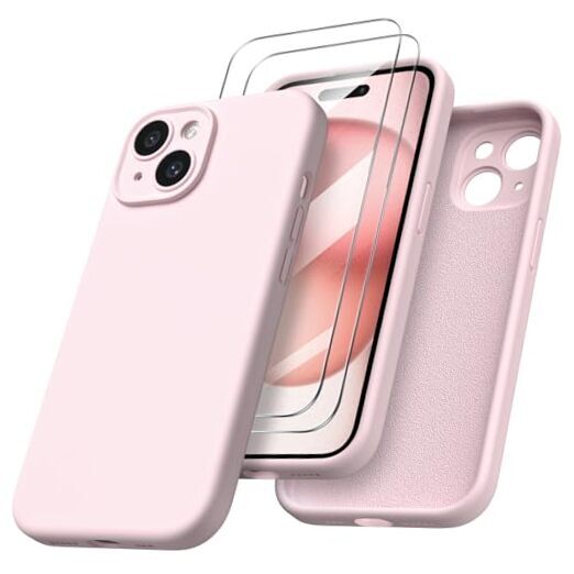 ORNARTO Compatible with iPhone 15 Case Shockproof with Screen Protectors, Pink-image