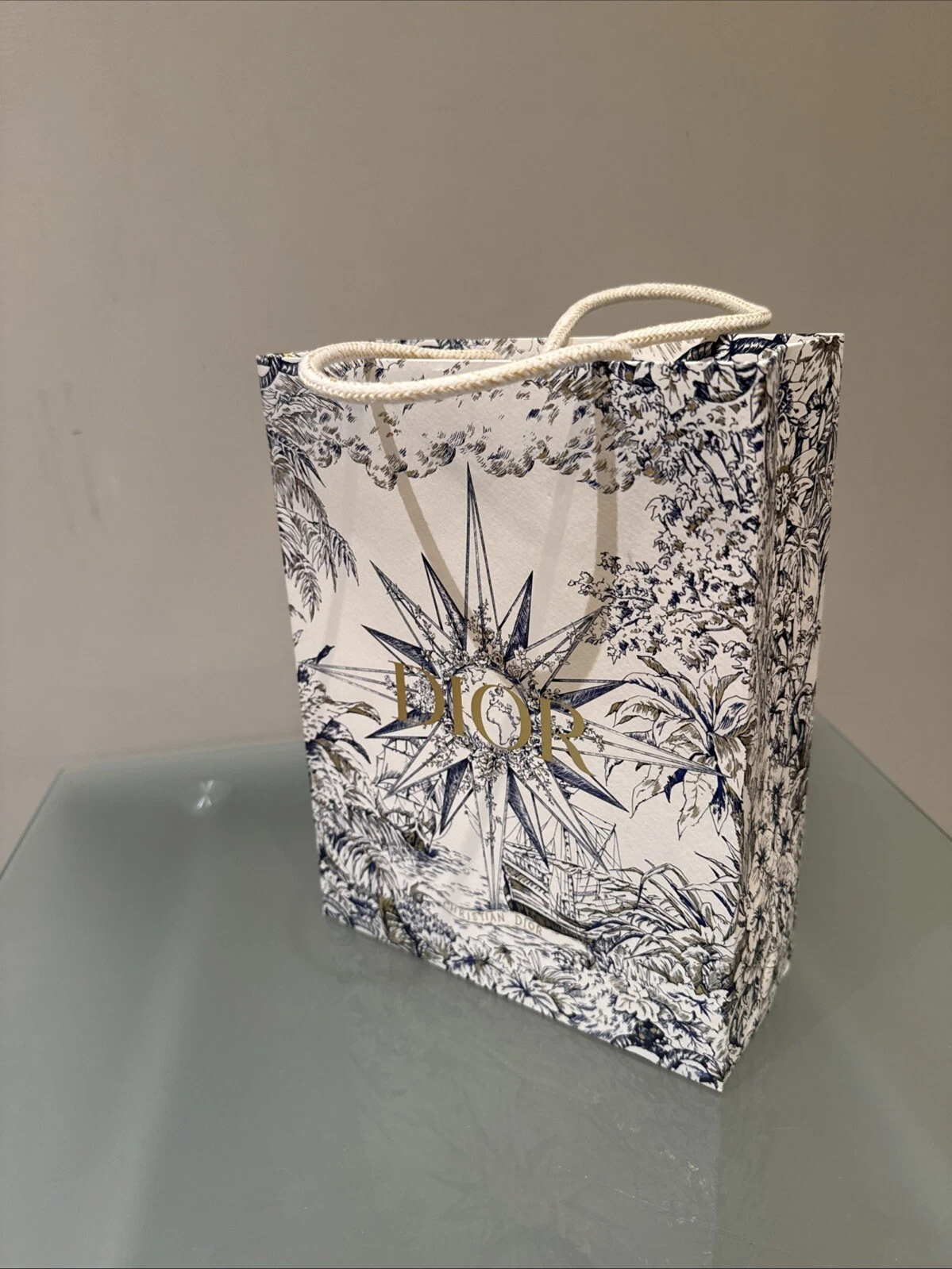 Sac cadeau logo DIOR bleu/crème/or   Petit 26 cm x 20 cm