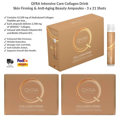 QYRA Intensivpflege Kollagen-Drink Hautstraffung & Anti-Aging Beauty-Ampullen x3