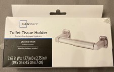 MAINSTAYS Toilet Tissue Paper Holder Chrome Finish Wall Mount Standard Size