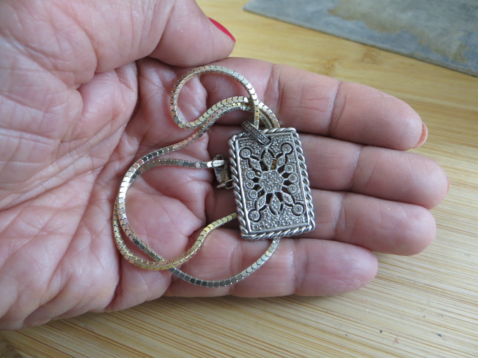 Large Rectangular 925 Filigree Sterling Silver Pe… - image 12