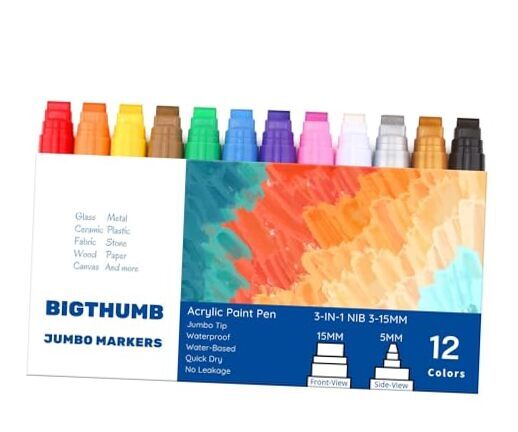 Jumbo Graffiti Poster Markers Set: 12 Colors Large15mm Wide Tip Multicolor