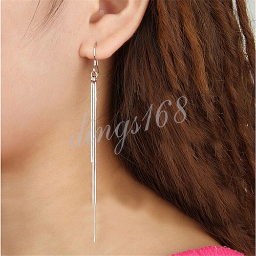 REAL 925 Sterling Silver Tarnish-Resist 3 inch Long Tassel Dangle Earrings H755