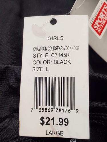 Champion Girl Cold Gear Mock Neck Long Sleeve Fleece Top, Black/Pink - Picture 10 of 10