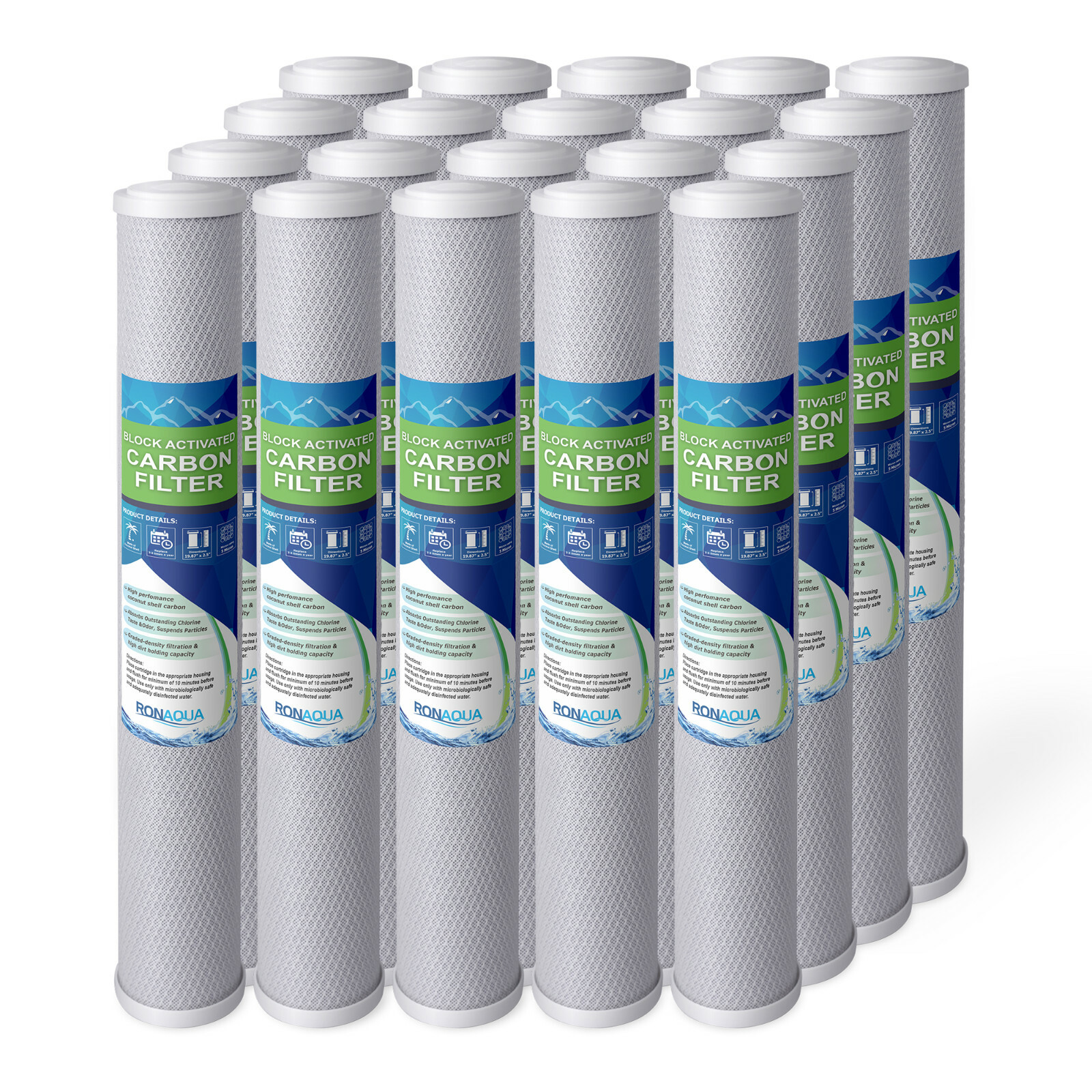 20" x 2.5" Block Carbon Water Filter 5 Micron Whole House Ca
