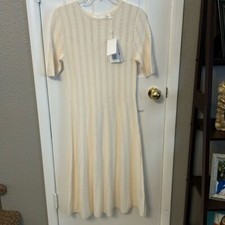 Boss Hugo Boss Mujer’s (M) Marfil C Feli Pointelle Ajuste y Acampanado Estilo Columpio Nuevo con Etiquetas