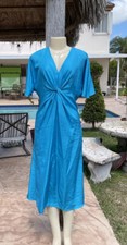 RALPH LAUREN BLACK LABEL BLUE SILK KNOT & FRONT SLIT DETAIL COCKTAIL DRESS Sz 10
