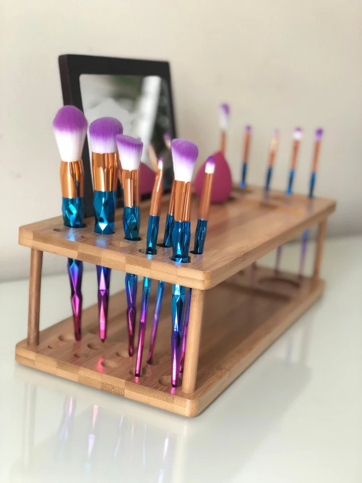 Estación de belleza LaVue | Bandeja de tocador | Organizador de madera de maquillaje con espejo Foto 4 de 4