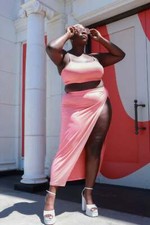 Plus Size Crop Cami  Split Thigh Maxi Skirt Set