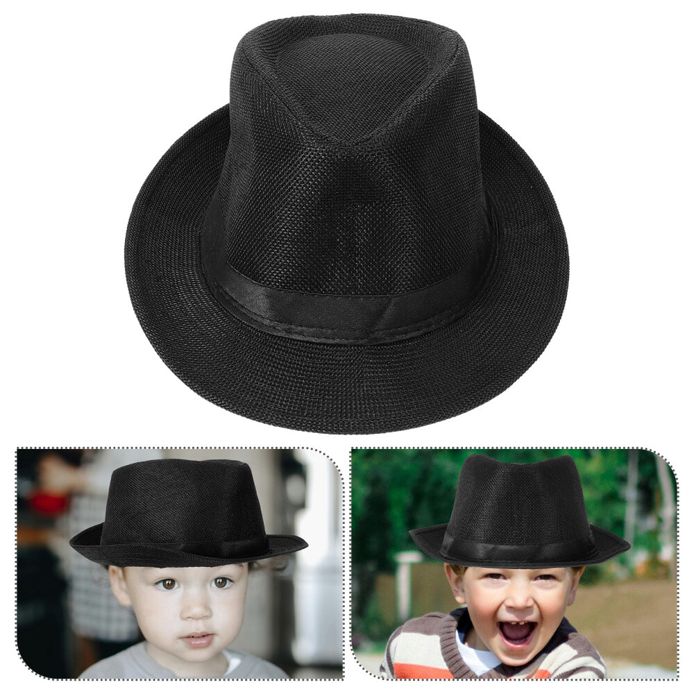 Black UK-Style Fedora Hat for Kids Jazz Dance Magician Performance  