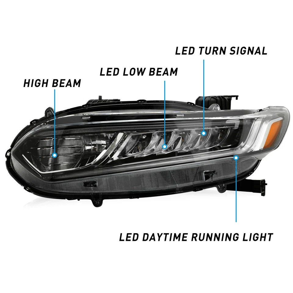 Headlight Headlamp Driver Side Left LH For 2018 2019 2020 Honda Accord W/LED DRL - Image 2 of 4