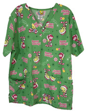 Tweety Bird Green Scrub Short Sleeve Sz M Pockets V-Neck Christmas Elf Candy