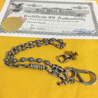 Used Bill Wall Leather Mini Cross Motif Wallet Chain With