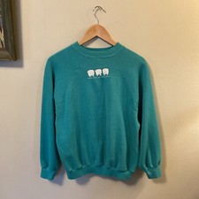 vintage 80s 90s Crewneck Sweatshirt Embroidered Large Sheep Green VTG