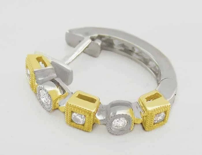 GENUINE DIAMOND HUGGIE *Single* EARRING 14k TWO TONE GOLD - New With Tag - Image 2 of 4
