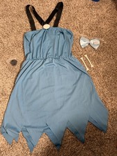 Flintstones Wilma Pebbles Costume Blue Dress Bow Bones Halloween Adult Large NEW