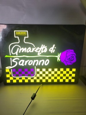 VINTAGE AMARETTO DI SARONNO LIQUEUR LIGHT UP SIGN PURPLE ROSE RARE